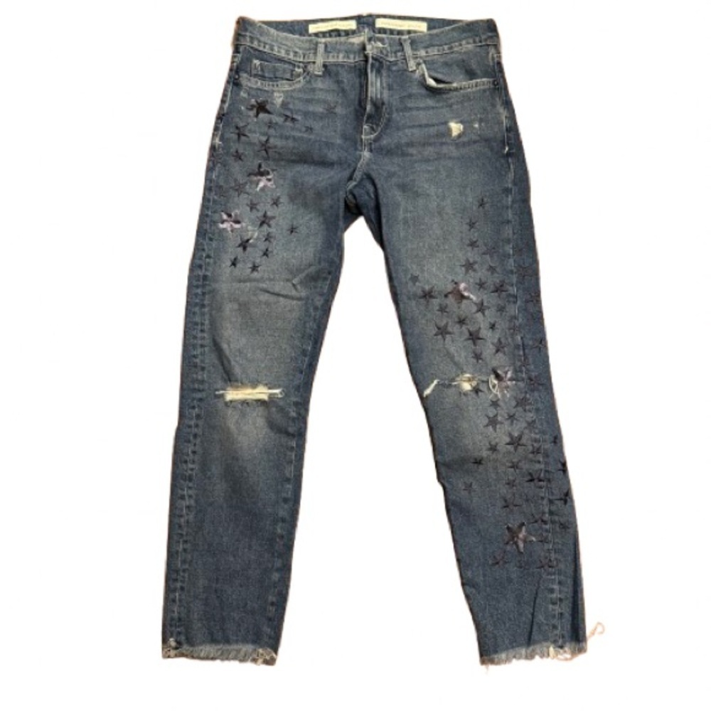 Pilcro Boyfriend Jeans Black Star Print Slim Fit Denim Pants Anthropologie - Picture 2 of 8